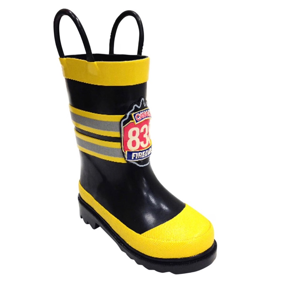 Kids Yellow & Black Firechief Rain Boots